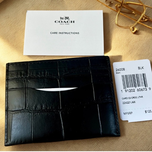 Coach Black Leather Croc Embrossed  Card Holder - Picture 1 of 2